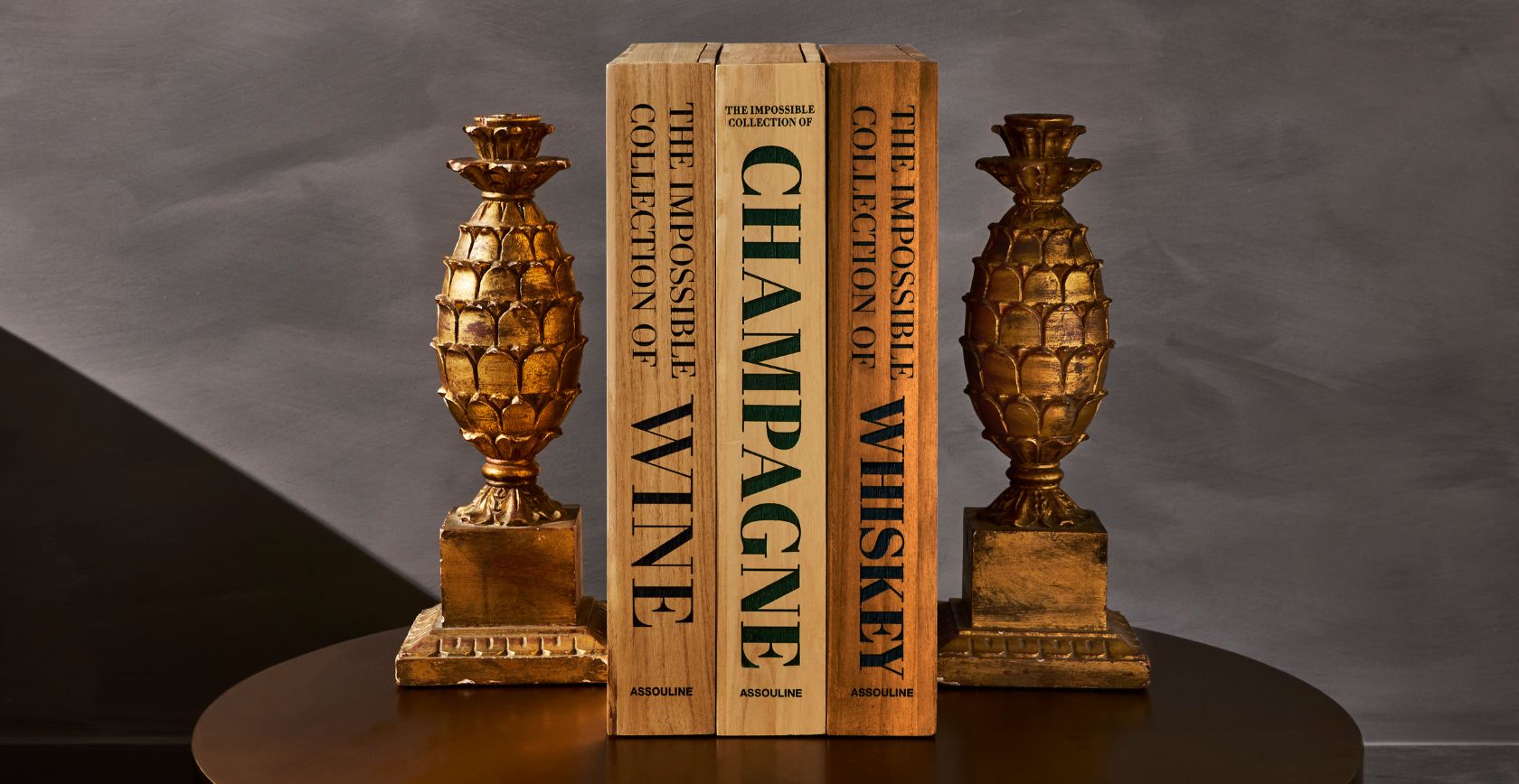 Assouline—Ultimate Collection, Impossible collection of wine, champagne and whiskey on a table