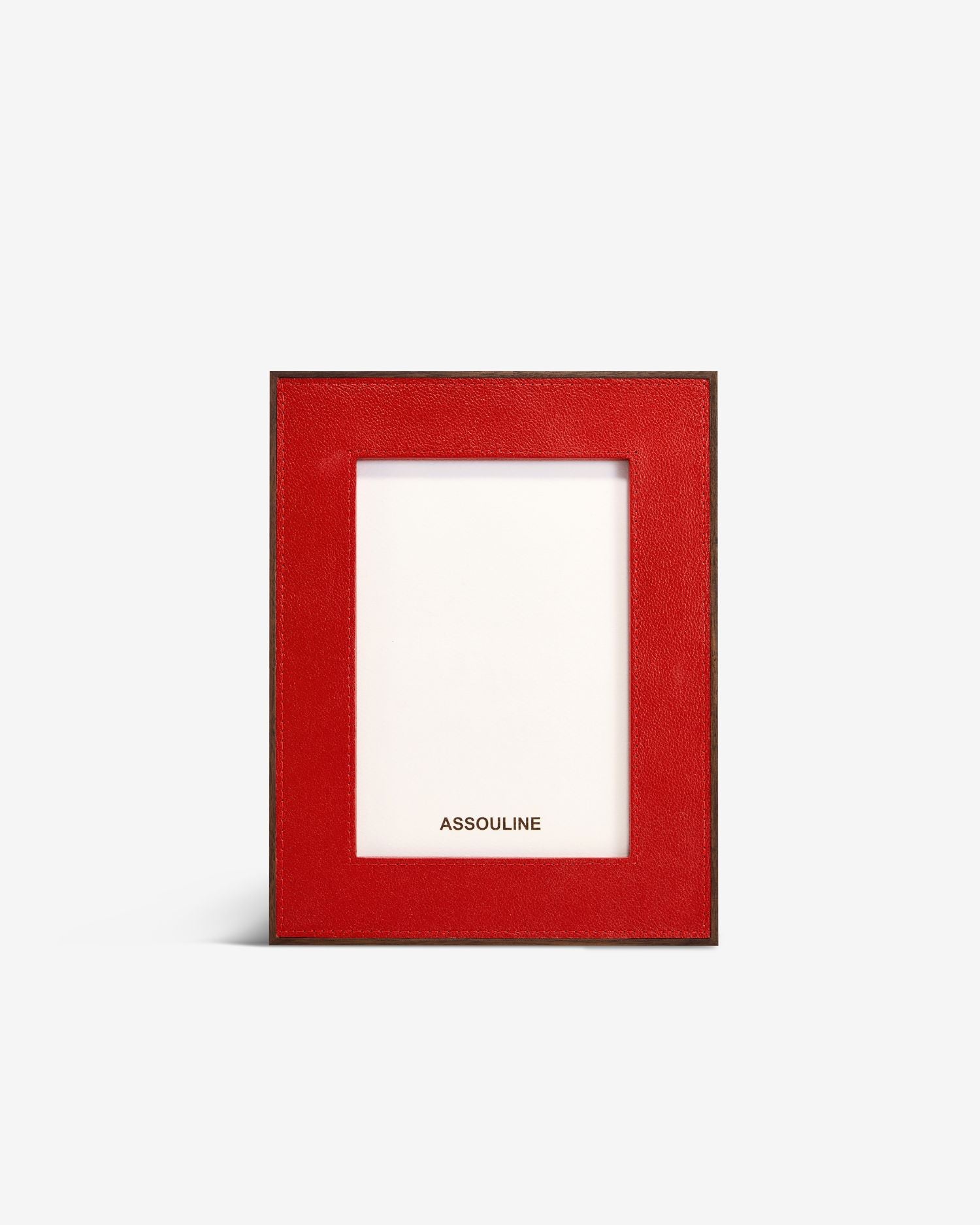 Red Picture Frame in Leather & Walnut | ASSOULINE