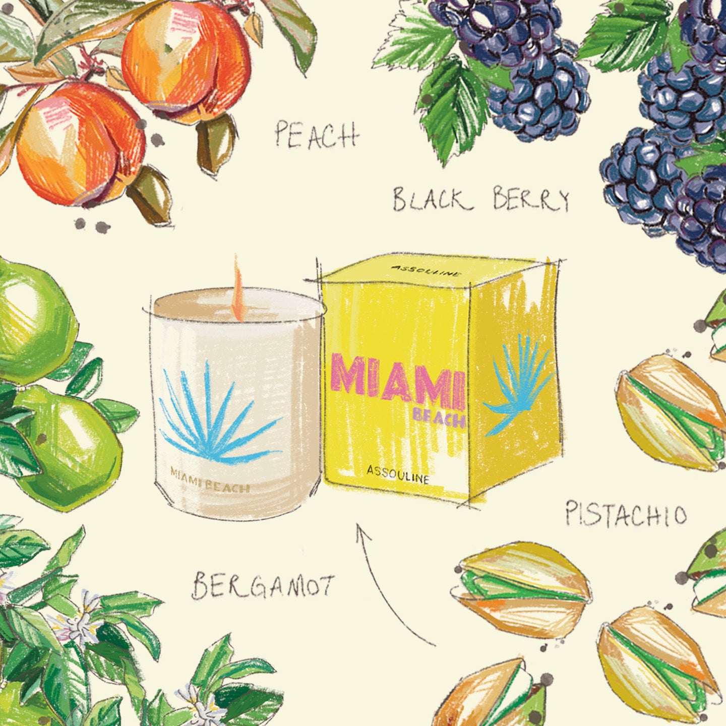 Miami Beach Candle | Peach & Pistachio Scent | ASSOULINE