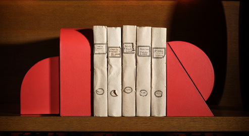 Cubist Bookends Set in Red Leather | ASSOULINE