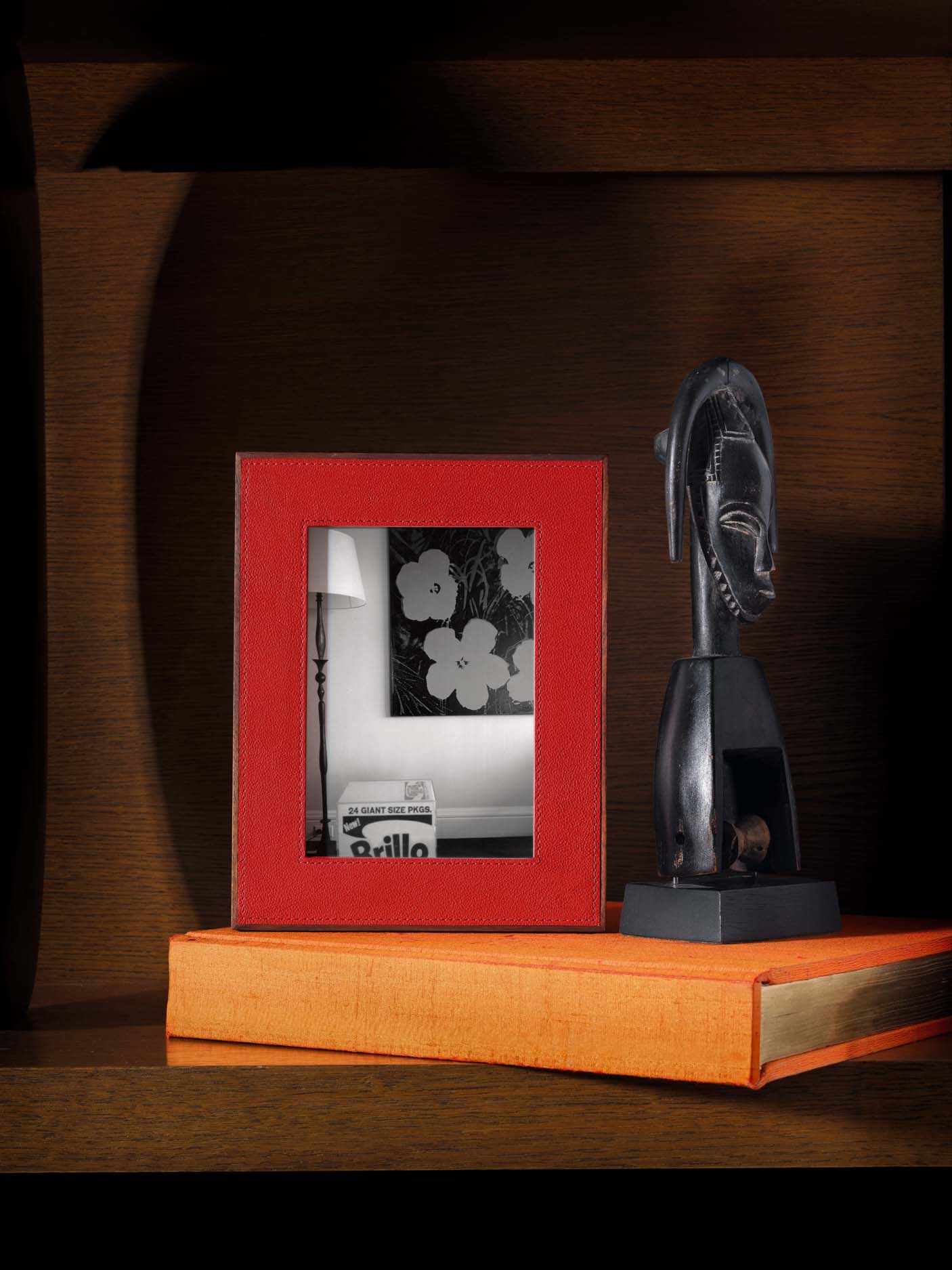 Red Picture Frame in Leather & Walnut | ASSOULINE
