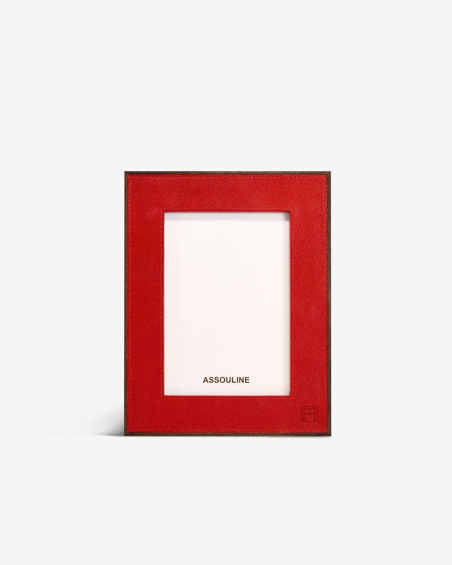 Red Frame Boxed Red Picture Frame in Leather & Walnut | ASSOULINE