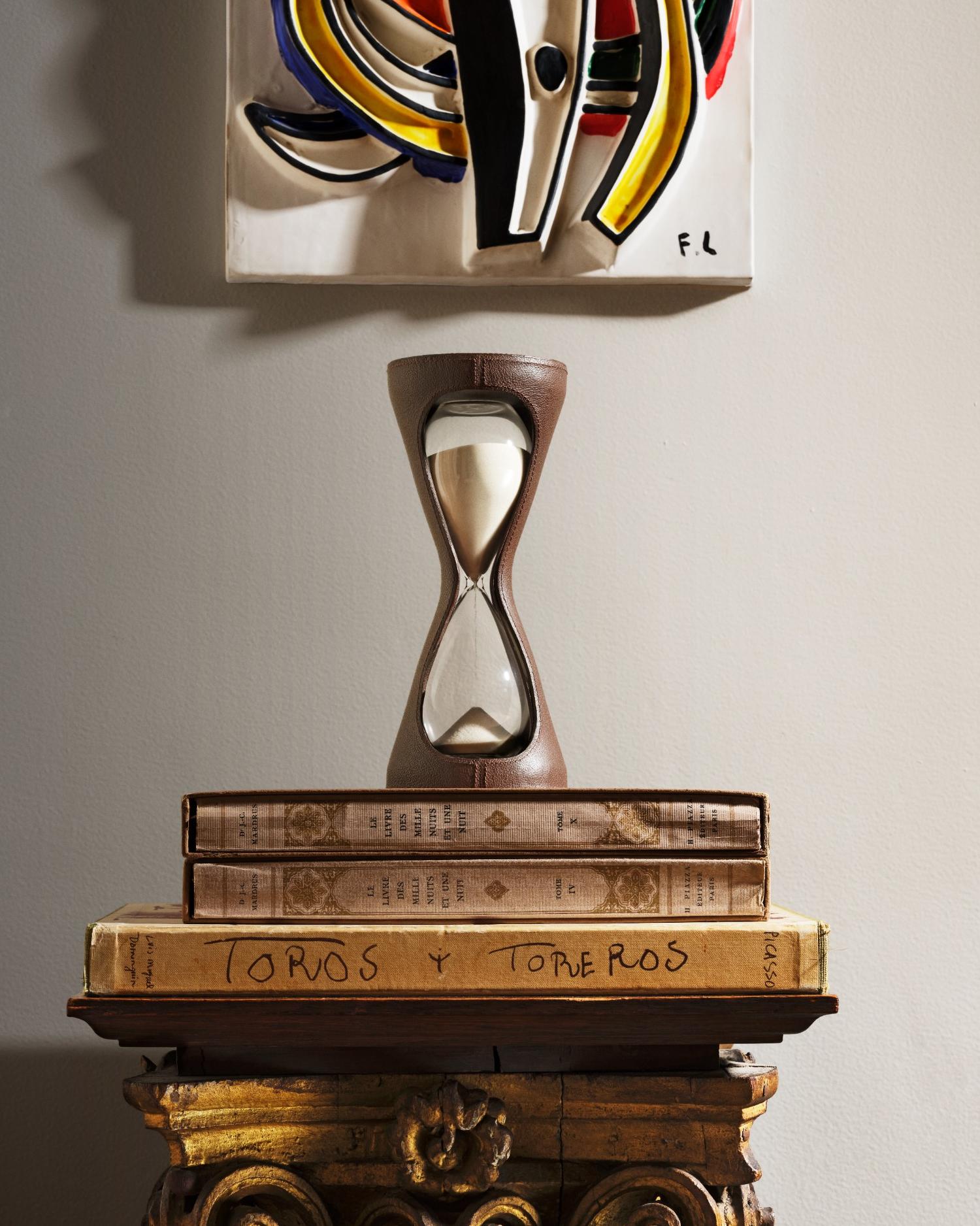 Luxury Glass Hourglass Timer in Leather | ASSOULINE